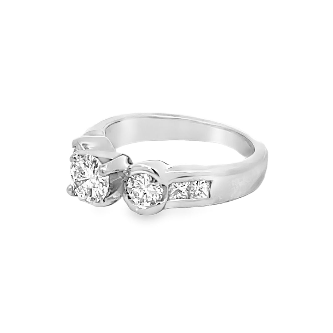 14K White Gold 1.35ct Princess Diamond Three Stone Ring