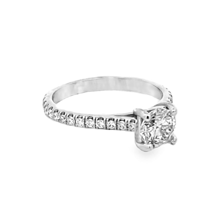 14K White Gold Round Cut Diamond Engagement Ring 0.95ctw