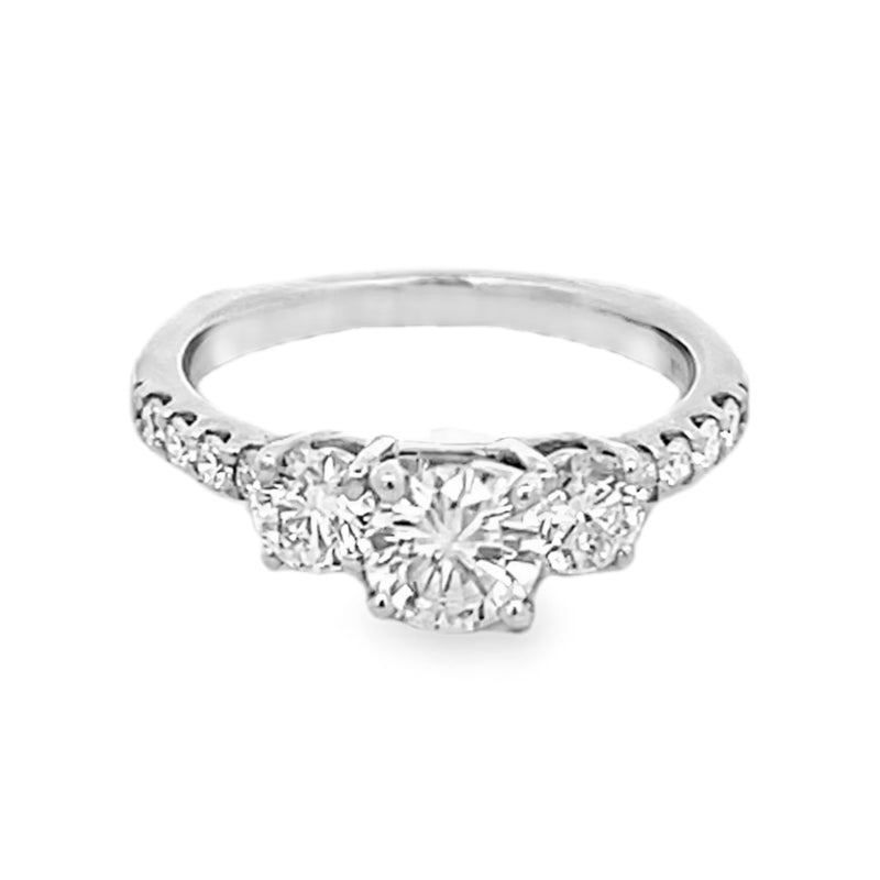 14K White Gold Round Diamond 3-Stone Engagement Ring 1.35ctw