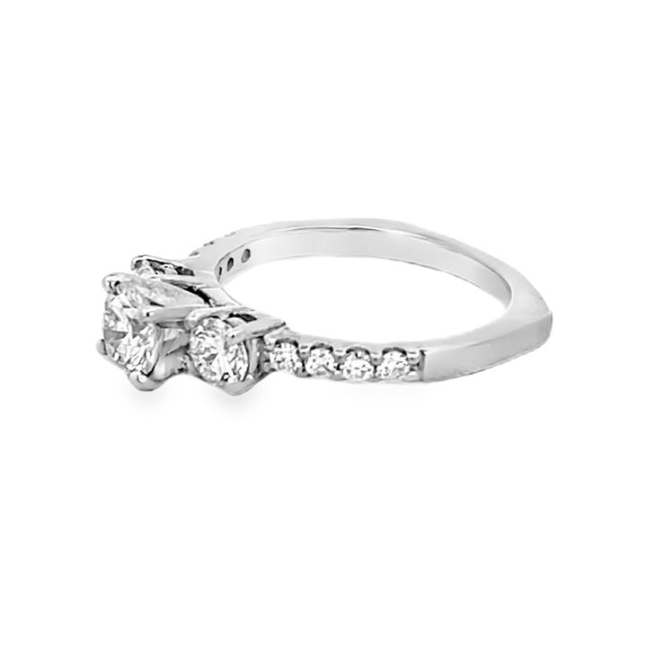 14K White Gold Round Diamond 3-Stone Engagement Ring 1.35ctw