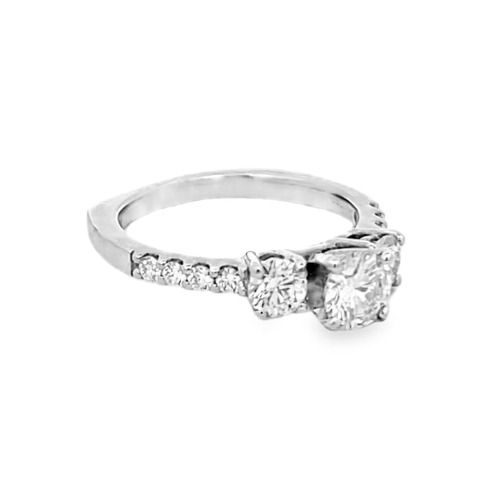 14K White Gold Round Diamond 3-Stone Engagement Ring 1.35ctw