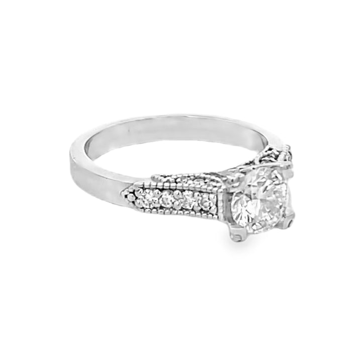 Platinum Round Center Diamond Engagement Ring 1.08ctw