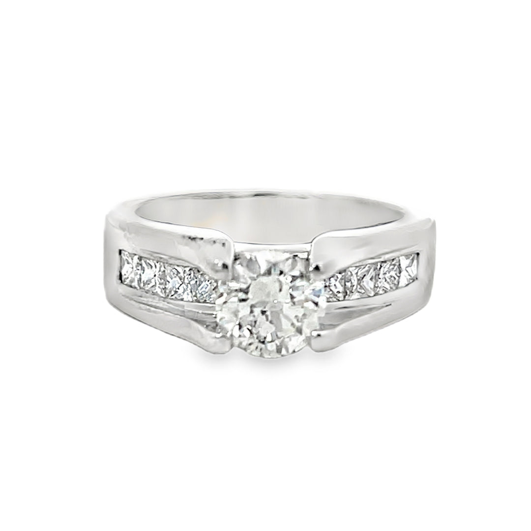 14K White Gold Round 2.00ctw Channel Set Ring with Princess Diamonds
