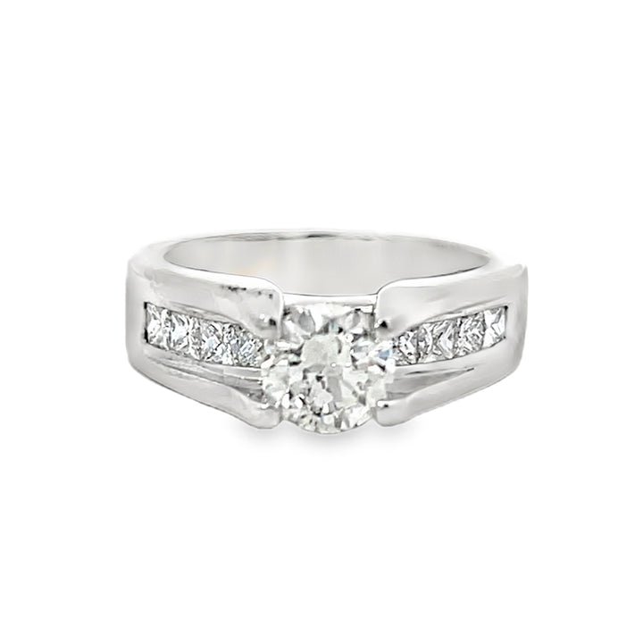 14K White Gold Round 2.00ctw Channel Set Ring with Princess Diamonds