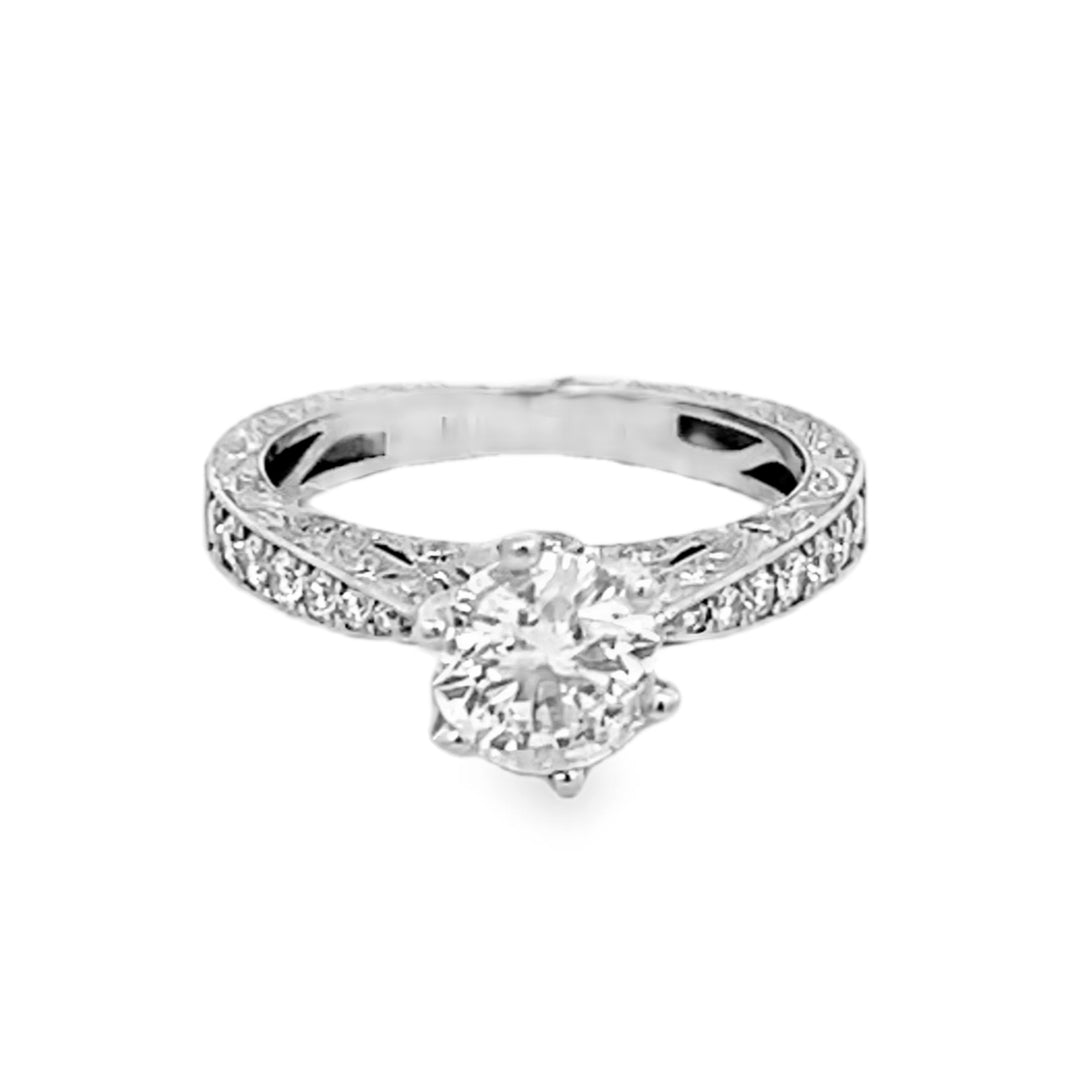 18K White Gold Round Cut Diamond Semi-Mounting Engagement Ring 1.31ctw