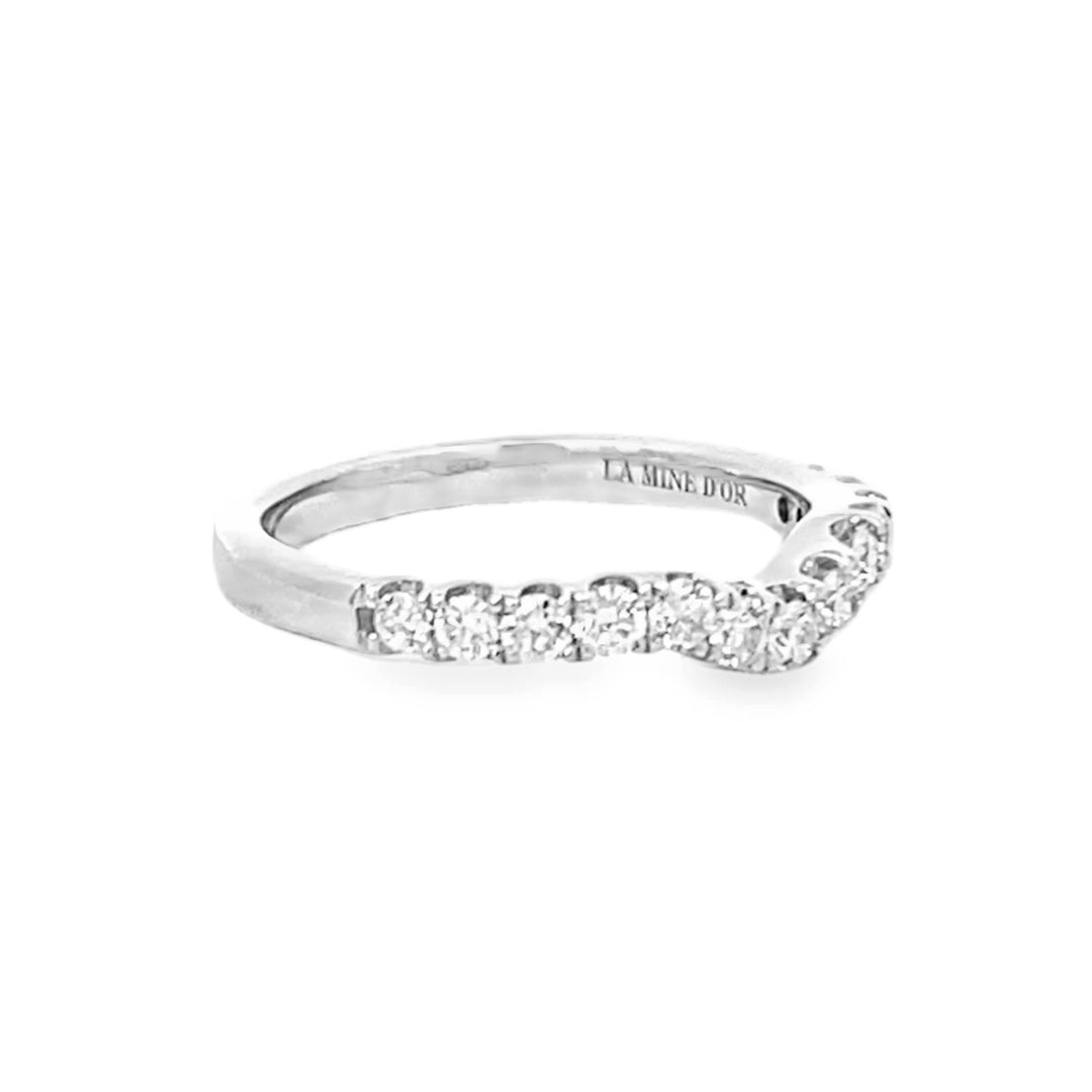 14K White Gold Round Cut Diamond Curved Wedding Band 0.50ctw
