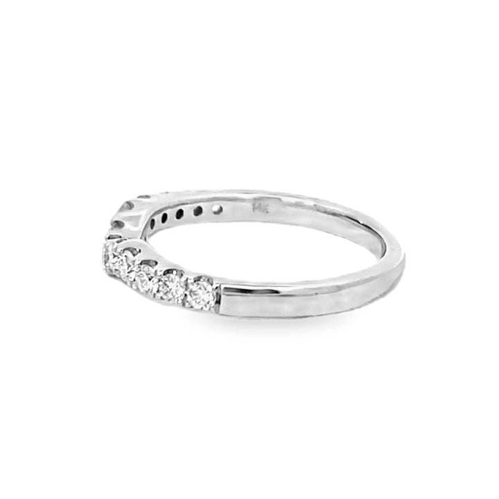 14K White Gold Round Cut Diamond Curved Wedding Band 0.50ctw