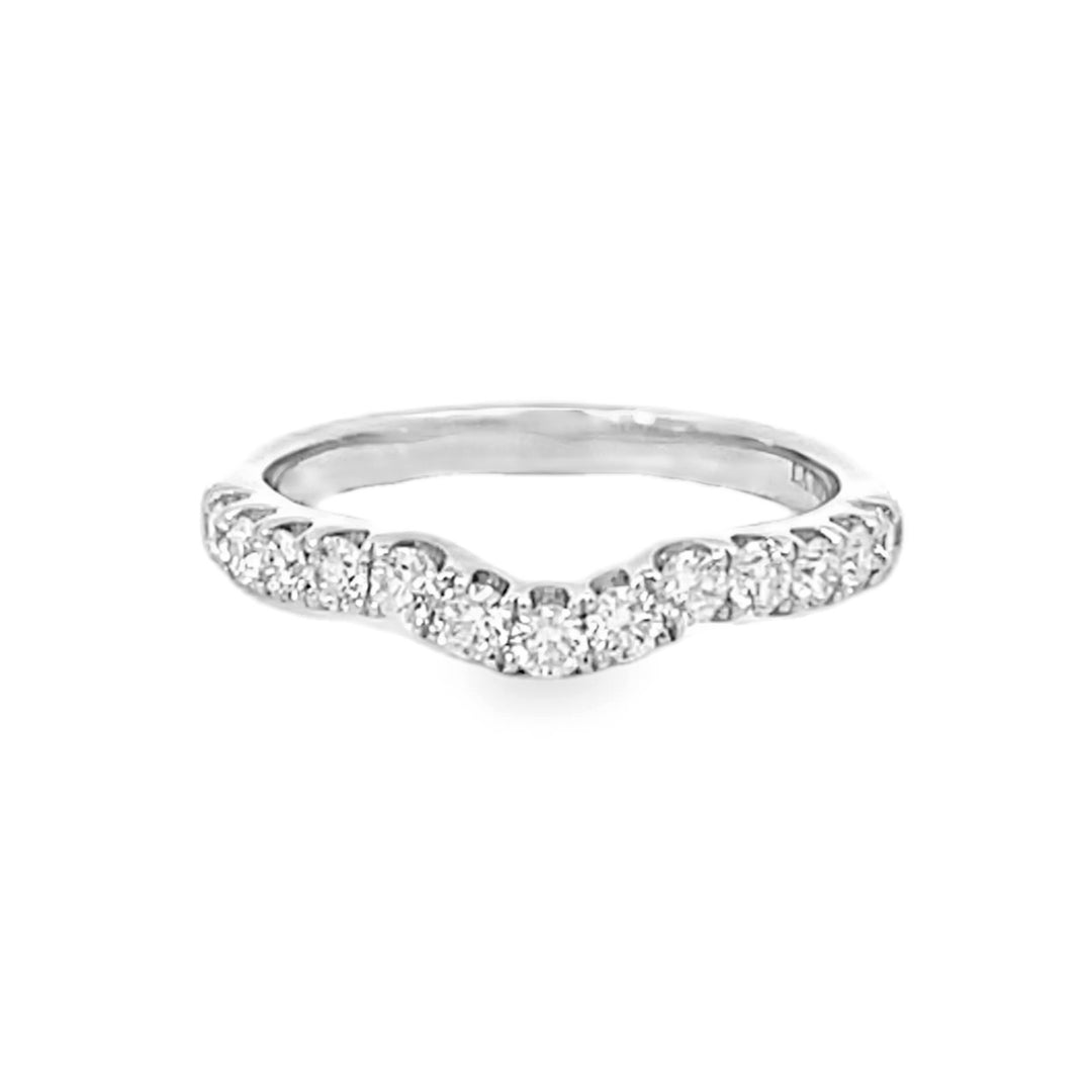 14K White Gold Round Cut Diamond Curved Wedding Band 0.50ctw