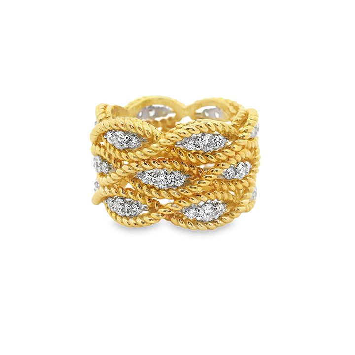 18K Yellow Gold 1.40ctw New Barocco 3 Row Diamond Ring