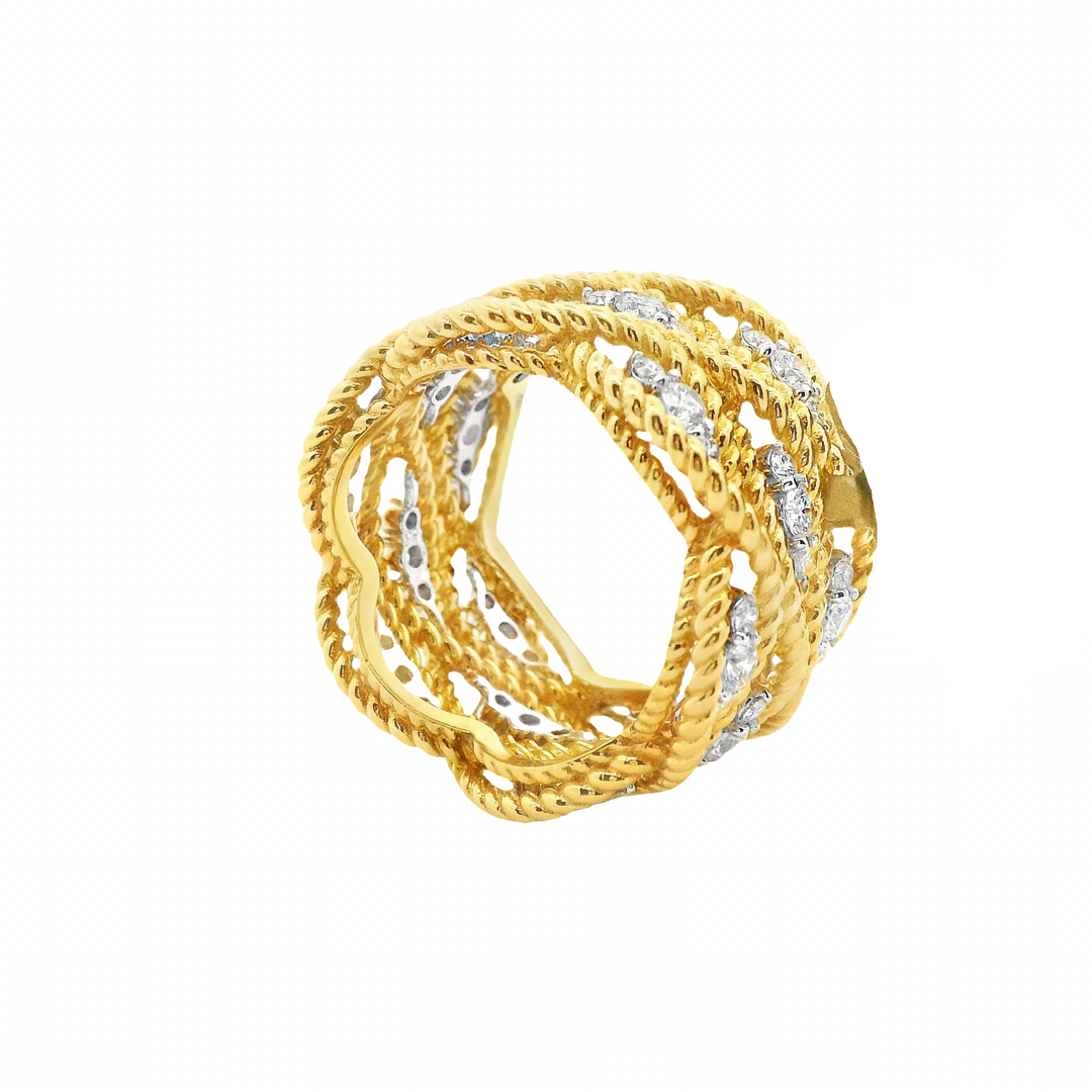 18K Yellow Gold 1.40ctw New Barocco 3 Row Diamond Ring