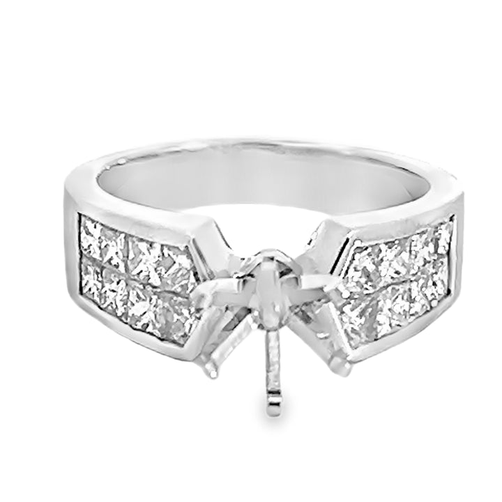 White Gold 1.31 Carat Princess Diamond Semi Mounting Ring
