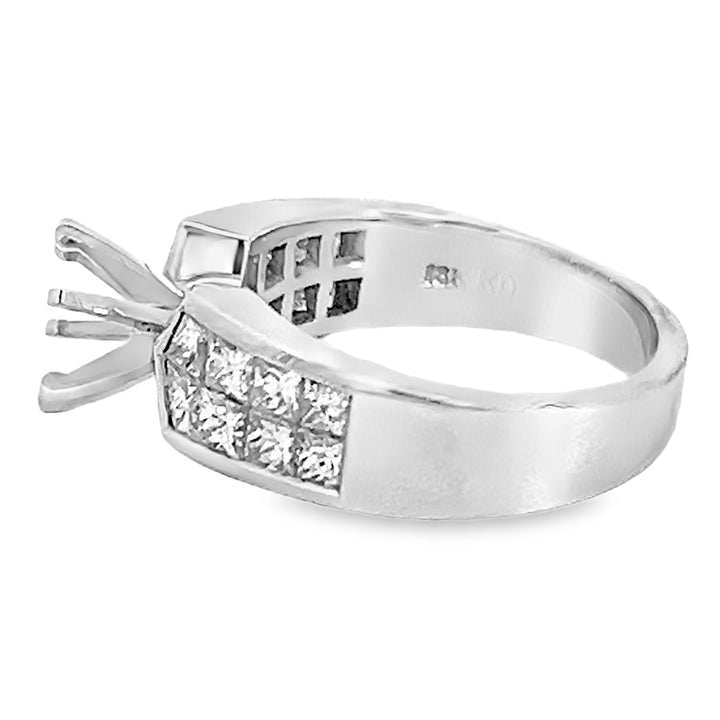 White Gold 1.31 Carat Princess Diamond Semi Mounting Ring
