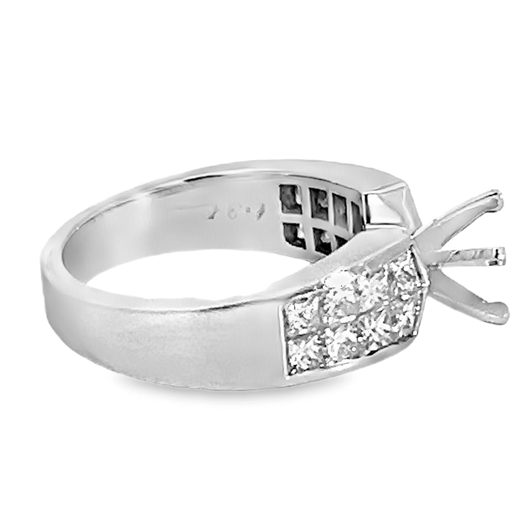 White Gold 1.31 Carat Princess Diamond Semi Mounting Ring