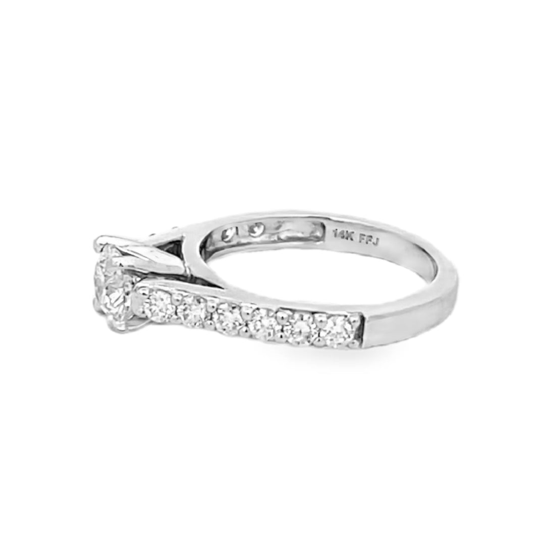 14K White Gold Round Cut Diamond Engagement Ring 1.35ctw