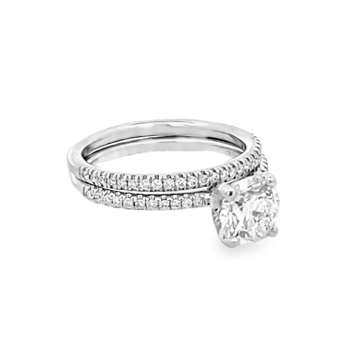 14K White Gold Round Cut Diamond 2-Piece Wedding Set 1.50ctw