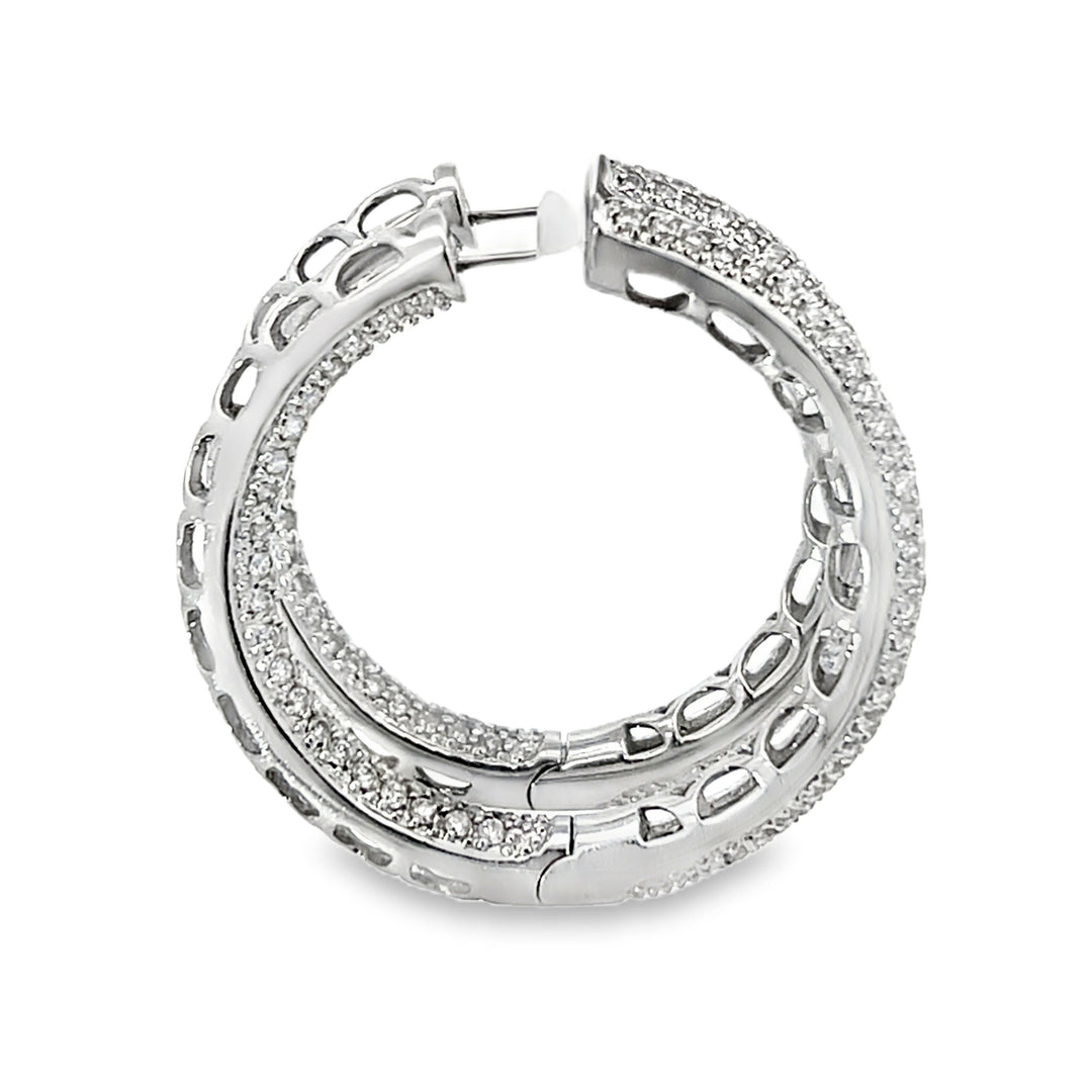 18K White Gold Round Cut Diamond Inside-Out Hoop Earrings 5.00ctw