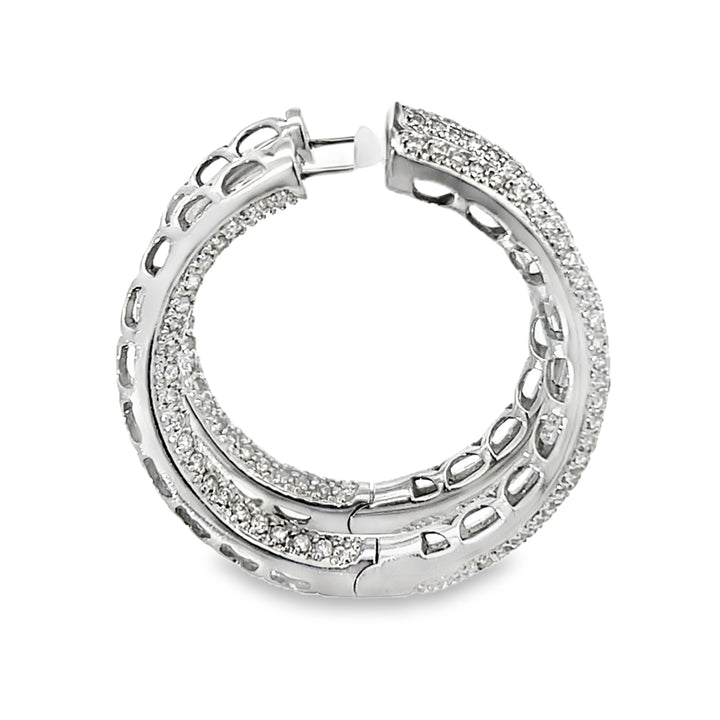 18K White Gold Round Cut Diamond Inside-Out Hoop Earrings 5.00ctw