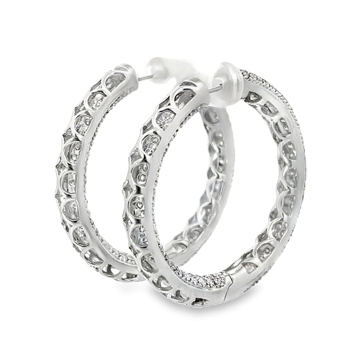 18K White Gold Round Cut Diamond Inside-Out Hoop Earrings 5.00ctw