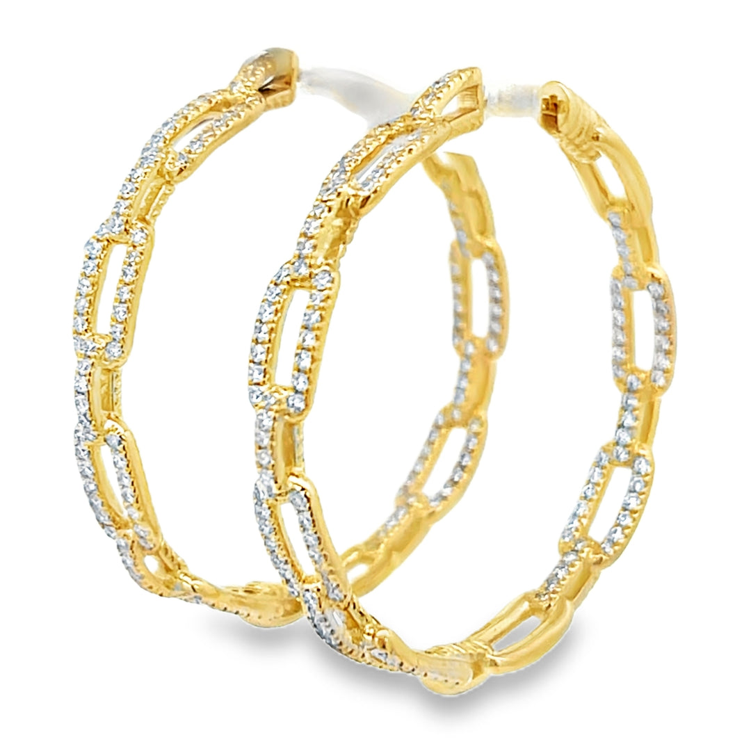 18K Yellow Gold Round Cut Diamond Link-Hoop Earrings 2.00ctw