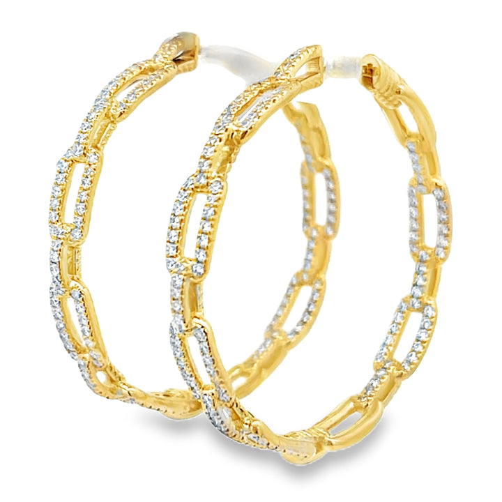 18K Yellow Gold Round Cut Diamond Link-Hoop Earrings 2.00ctw