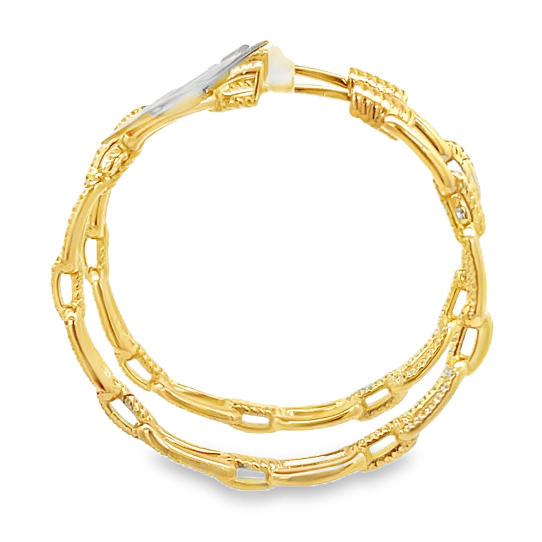 18K Yellow Gold Round Cut Diamond Link-Hoop Earrings 2.00ctw
