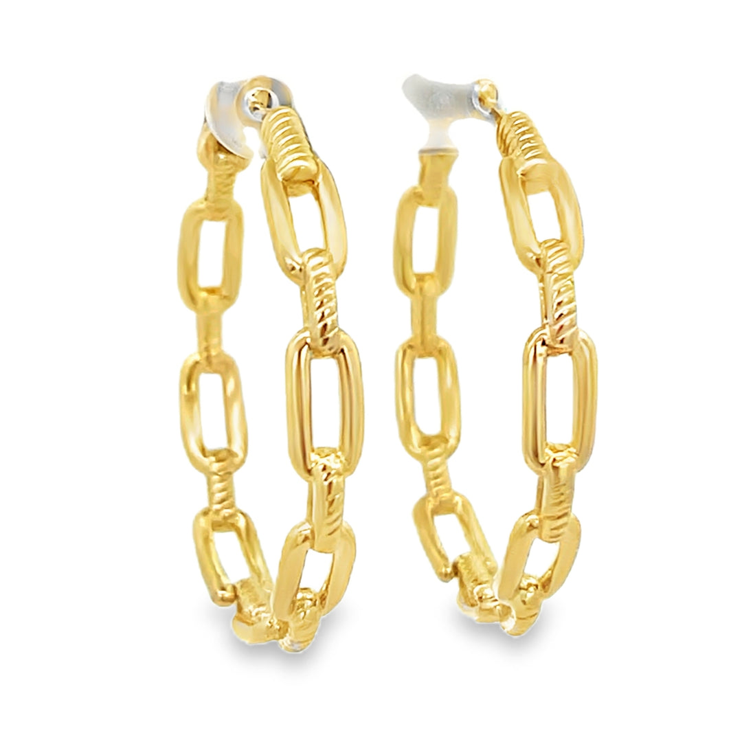 18K Yellow Gold Round Cut Diamond Link-Hoop Earrings 2.00ctw