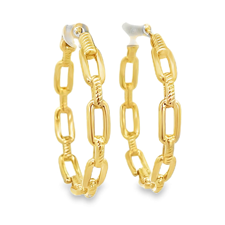 18K Yellow Gold Round Cut Diamond Link-Hoop Earrings 2.00ctw
