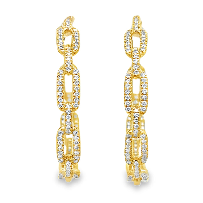 18K Yellow Gold Round Cut Diamond Link-Hoop Earrings 2.00ctw