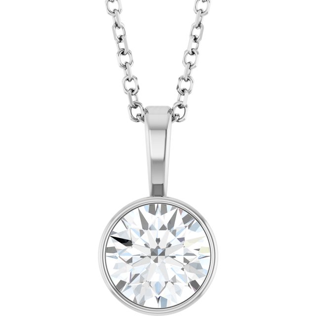 14K Gold Lab-Grown Diamond Solitaire Bezel Necklace - Options Available alternate view