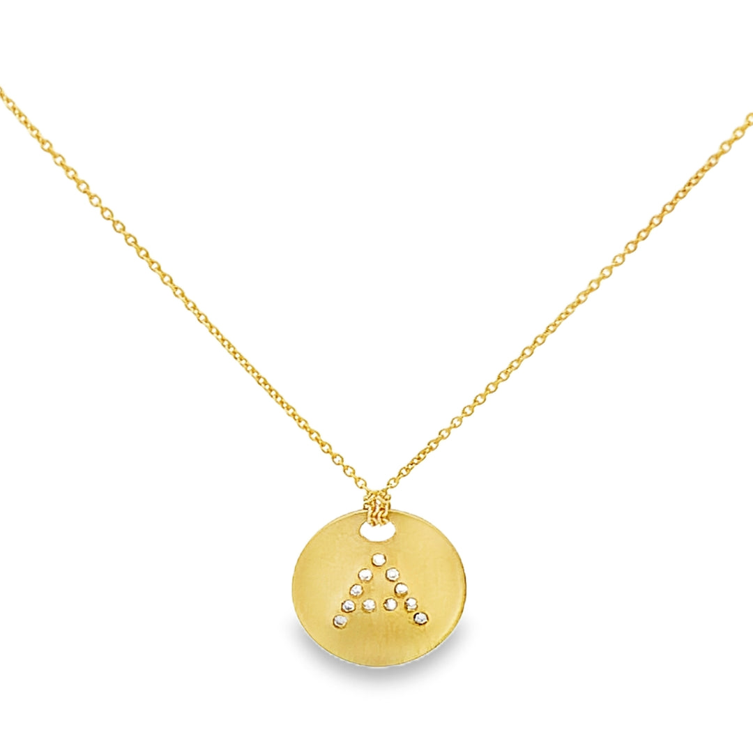 18K Yellow Gold Round Cut Diamond Circle Initial Pendant Necklace