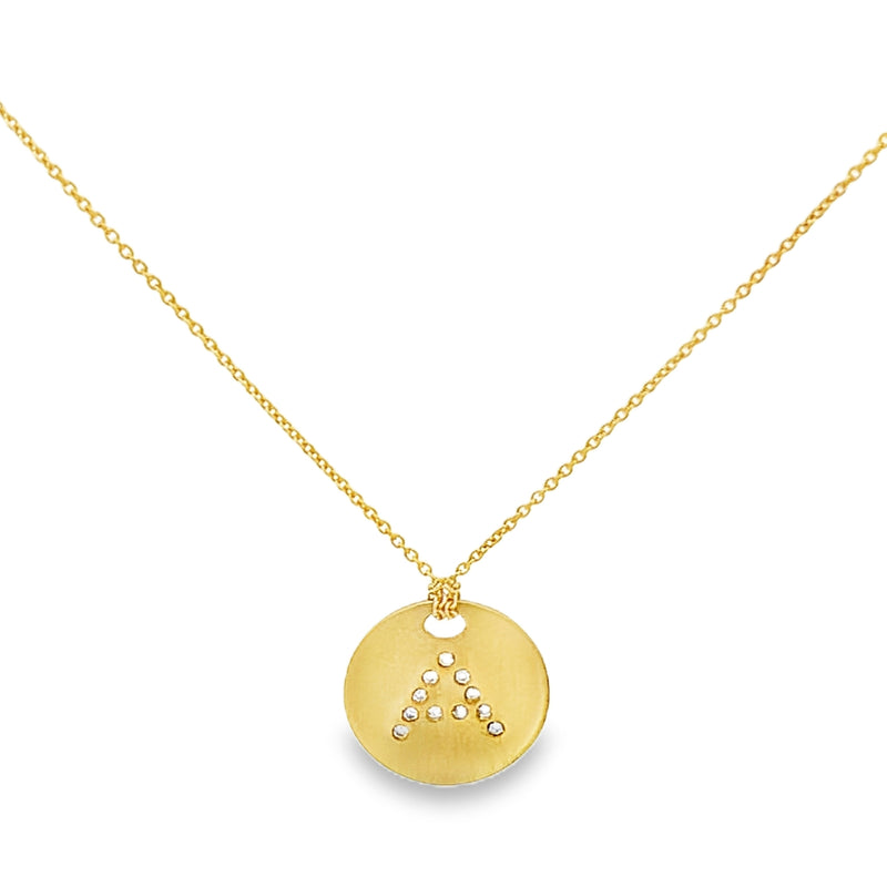 18K Yellow Gold Round Cut Diamond Circle Initial Pendant Necklace