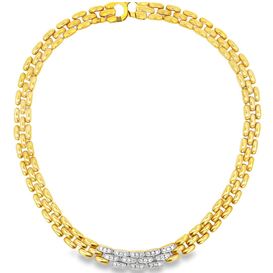 18K Yellow Gold Round Cut Diamond Wide Link Necklace 1.40ctw