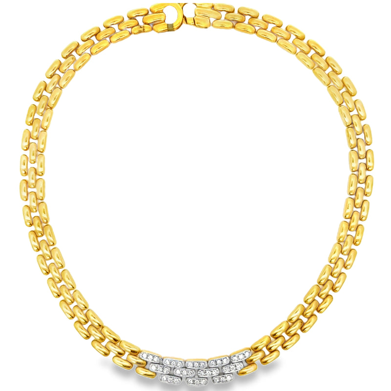 18K Yellow Gold Round Cut Diamond Wide Link Necklace 1.40ctw