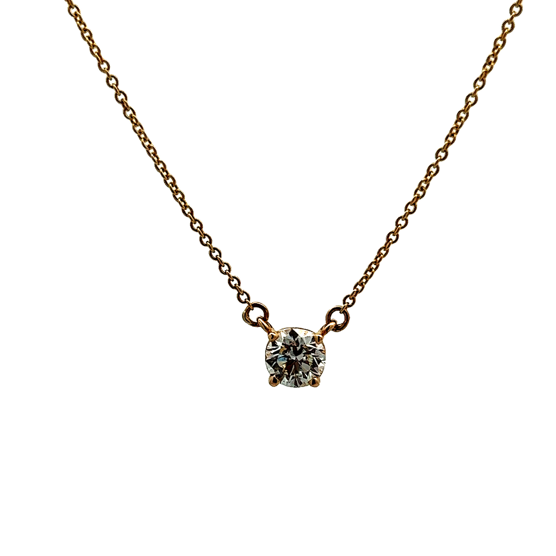 14K YG .73ctw Round Natural Diamond Bezel Set Pendant