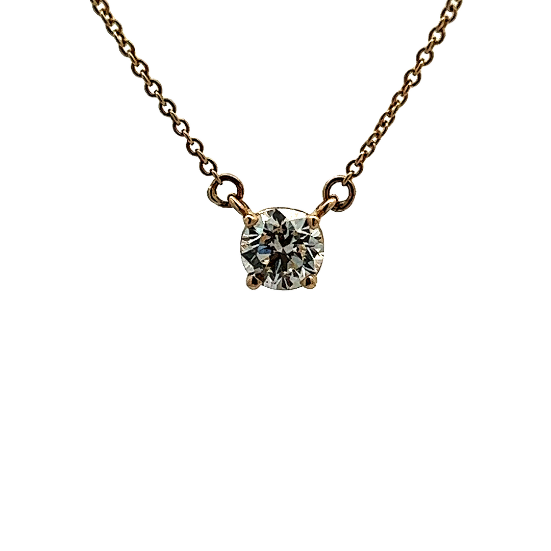 14K YG .73ctw Round Natural Diamond Bezel Set Pendant