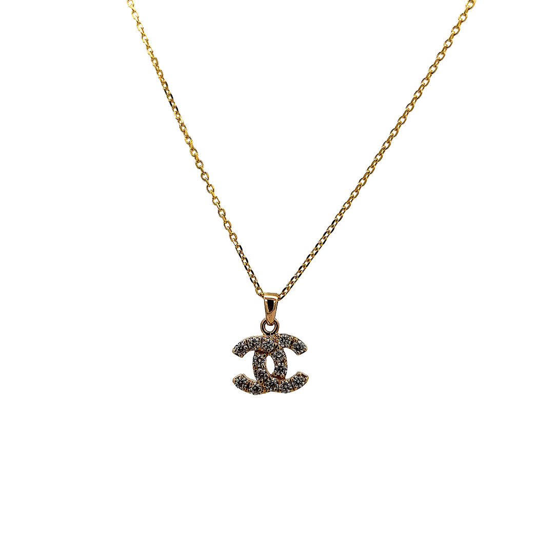 14K YG Elegant CC Diamond Pendant