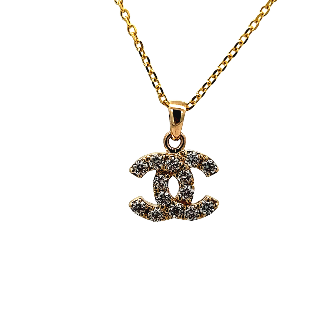 14K YG Elegant CC Diamond Pendant