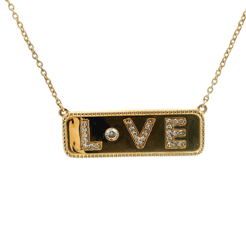 Gold LOVE Diamond Bar Necklace