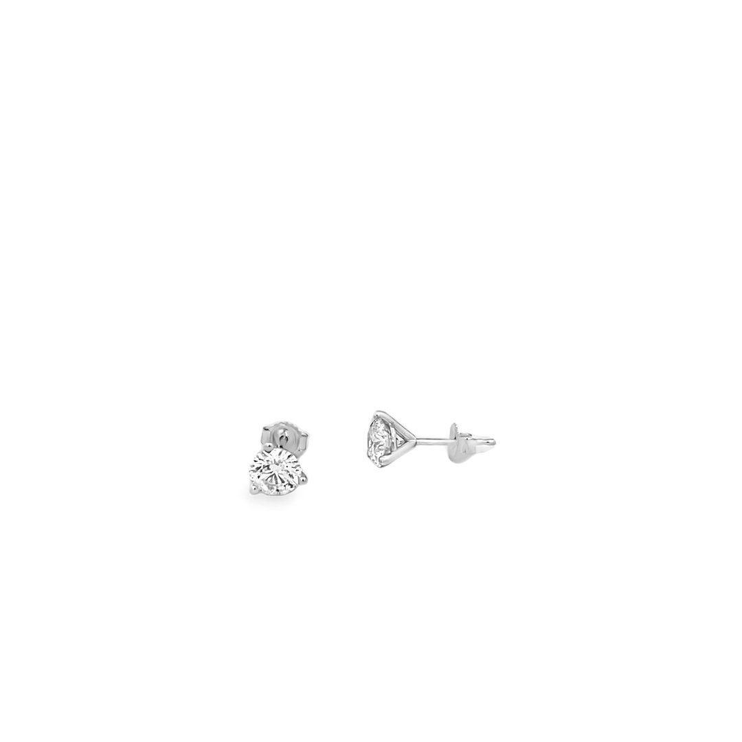 14K White Gold Lab Grown Round Cut Diamond Stud Earrings - 3-Prong Martini 1.40ctw