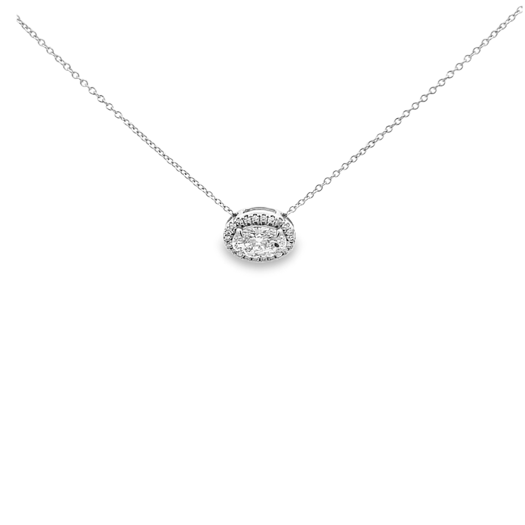 14K White Gold Lab Grown Oval Cut Diamond Pendant 1.13ctw