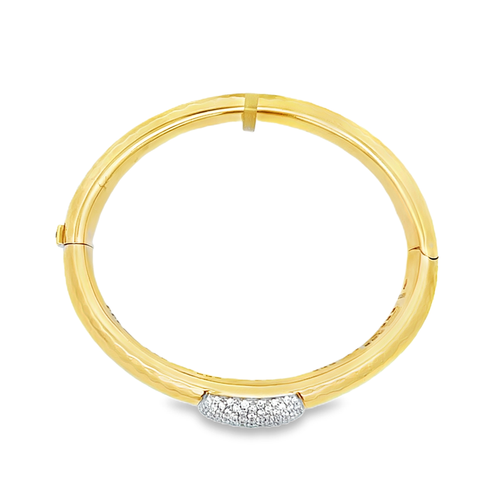 18K Yellow Gold Round Cut Diamond Cluster Martellato Bracelet 2.00ctw