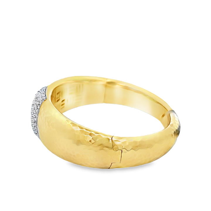 18K Yellow Gold Round Cut Diamond Cluster Martellato Bracelet 2.00ctw