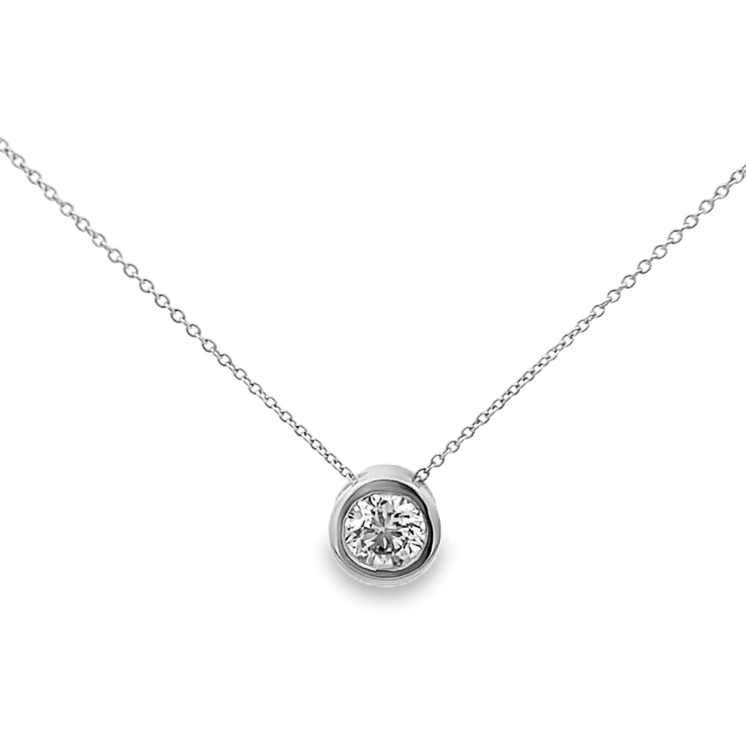 14K White Gold Lab Grown Round Cut Diamond Bezel Pendant 1.00ctw