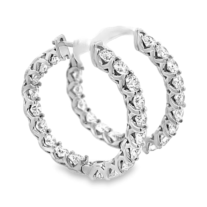 14K White Gold Lab Grown Round Cut Diamond Inside-Out Hoop Earrings 6.00ctw