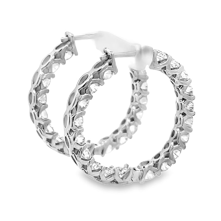 14K White Gold Lab Grown Round Cut Diamond Inside-Out Hoop Earrings 6.00ctw