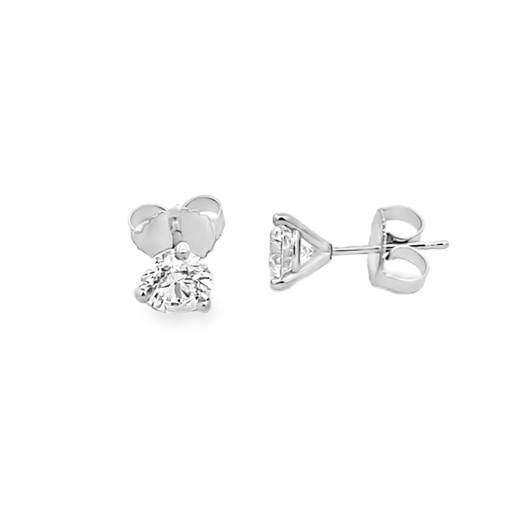 14K White Gold Lab Grown Round Cut Diamond Stud Earrings - 3-Prong Martini 1.42ctw