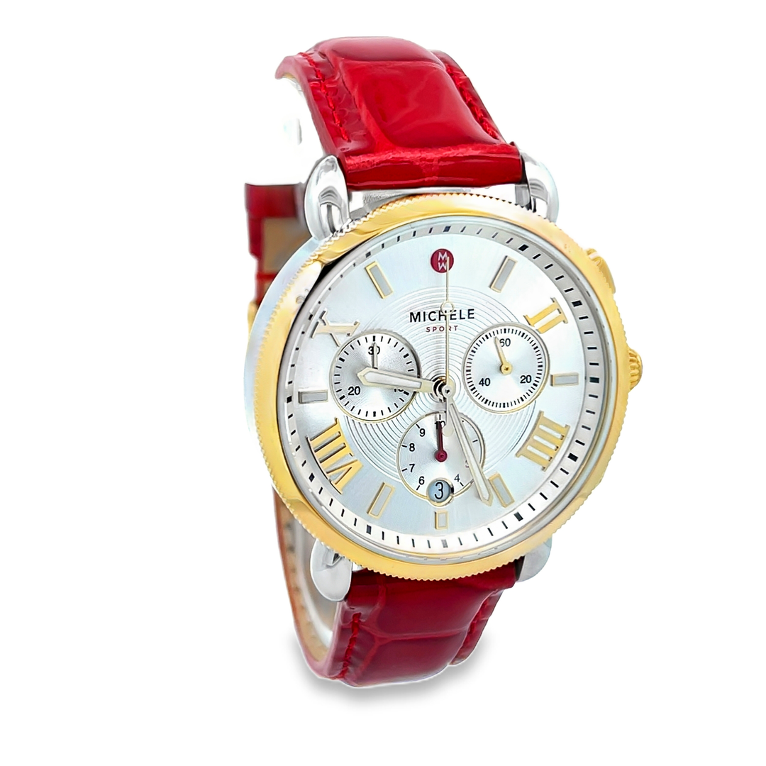 Michele Sport Sail Watch 38MM - Ruby Red Leather