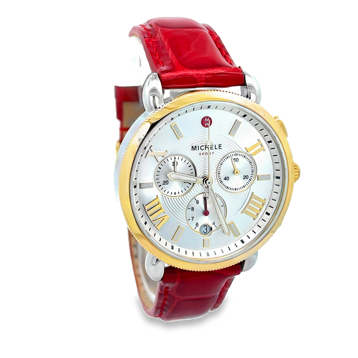 Michele Sport Sail Watch 38MM - Ruby Red Leather