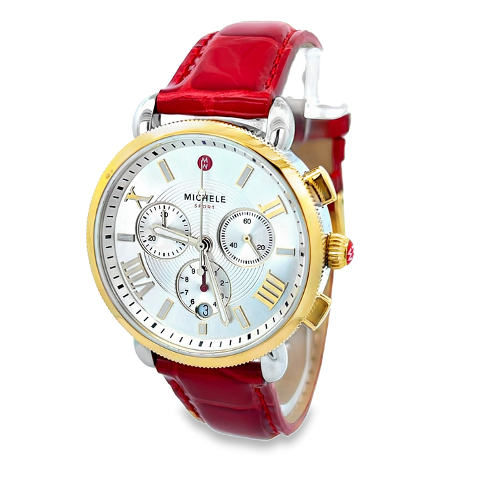 Michele Sport Sail Watch 38MM - Ruby Red Leather