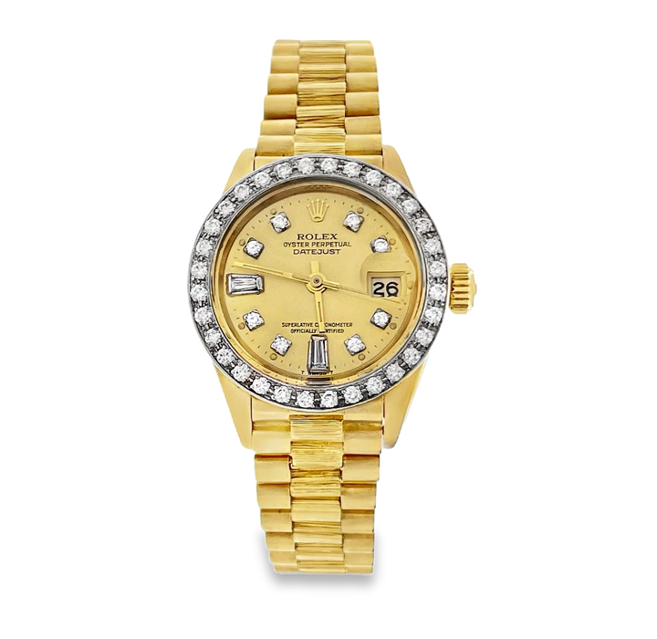 Pre-owned Rolex Ladies Presidential Datejust Diamond Watch 26MM - 18K Yellow Gold